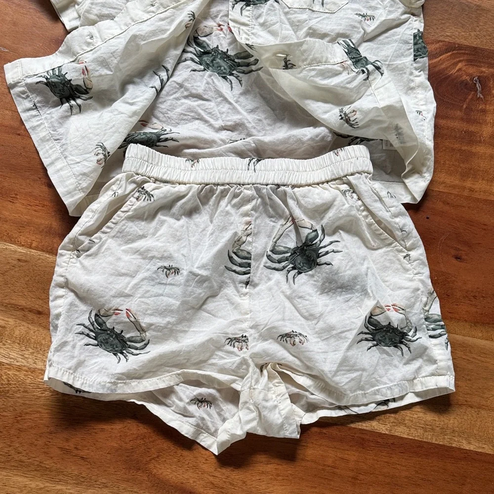 Milkbarn Kids Crab Print Summer Set - Cream and Green, 18-24 Months